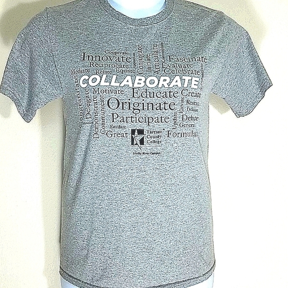 Tshirt top Motivational graphic print short sleeve Collaborate Gray Crew Neck - Picture 5 of 5